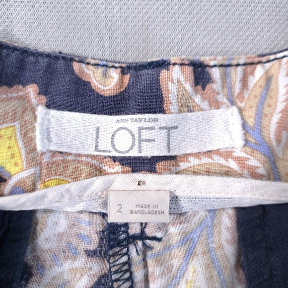 Ann Taylor Loft Women's Shorts Floral Blue/Yellow‎ Size 2 Zip/Button Linen - Picture 2 of 6